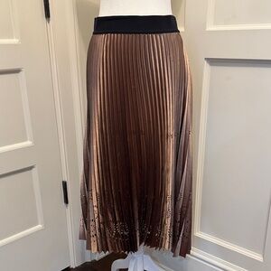 Elie Tahari Black and Brown Pleated Midi Skirt